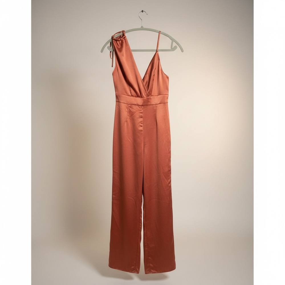 Renamed Look of Luxe Rust Satin Jumpsuit Wide Leg Size Small - Picture 10 of 13